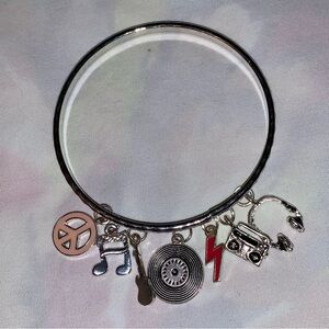 Handmade Bangle Bracelet Music Jewelry Rock N Roll Themed.